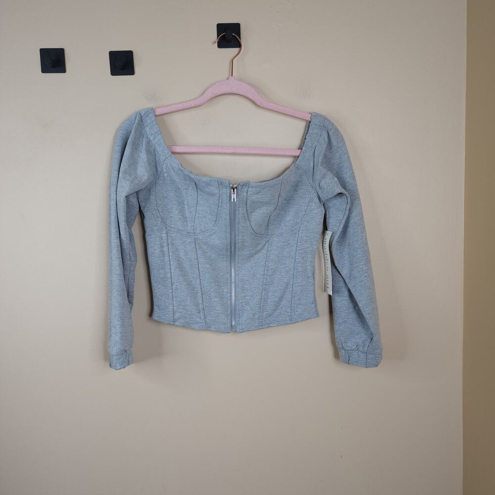 Madden Girl Cropped Corset Top w/ Center Front Zipper in Gray Size M